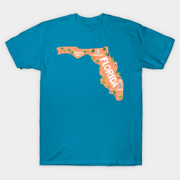 Florida illustrated map T-Shirt by JunkyDotCom